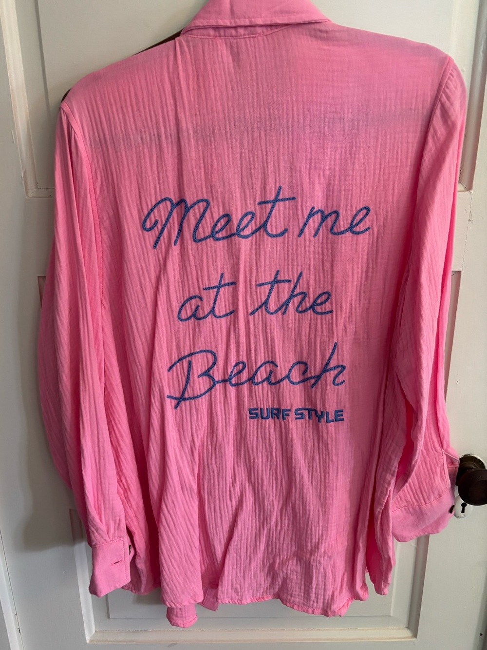 Surf Style hot pink beach swim cover up, button up shirt. Women’s Medium. EUC